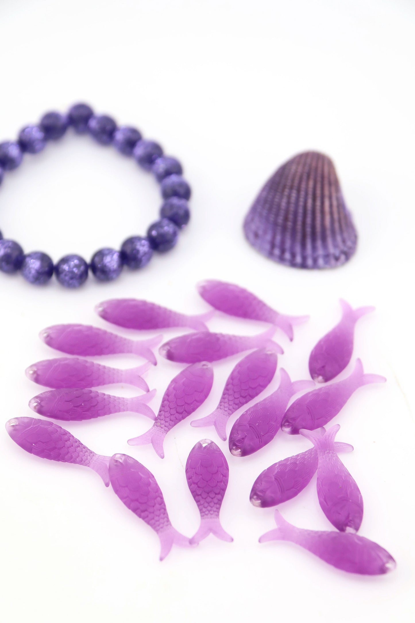 Amethyst Ice Purple Fish Charm, German Resin, 27mm, 1 Pendant