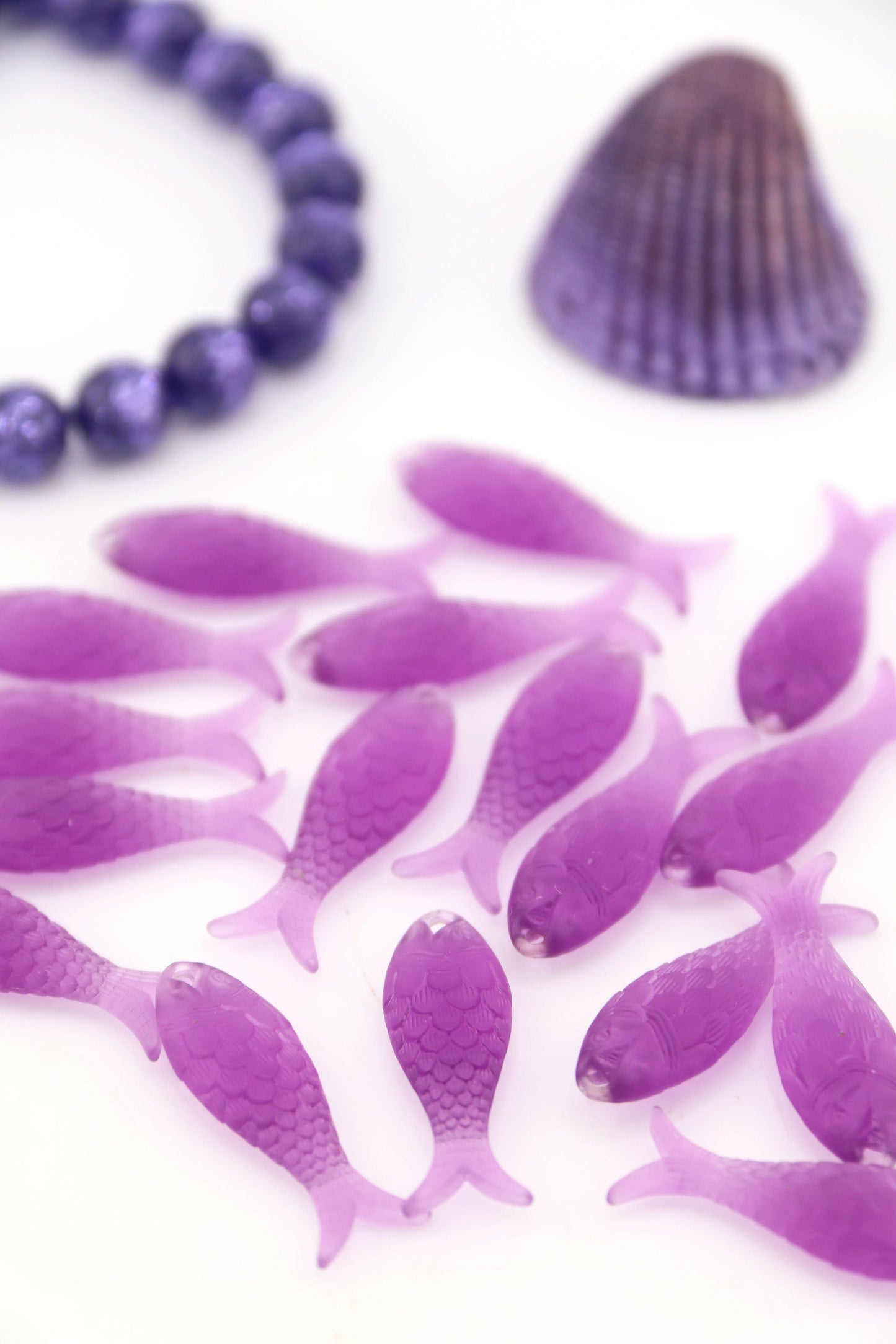 Amethyst Ice Purple Fish Charm, German Resin, 27mm, 1 Pendant
