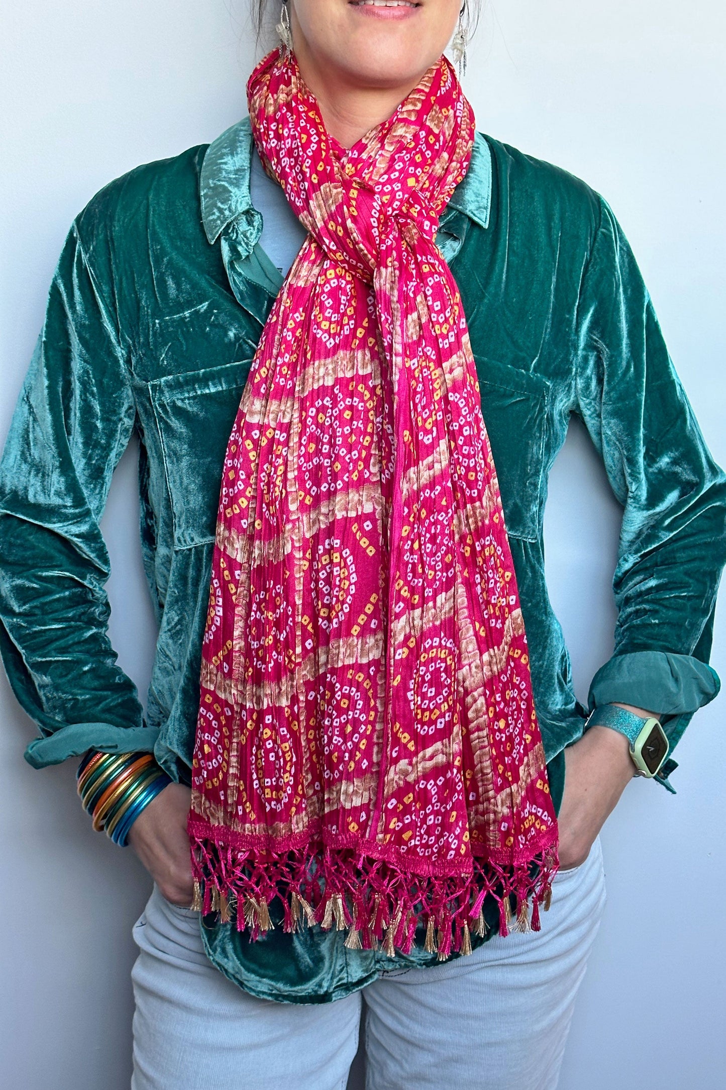 Traveler Gift Set: Multicolor Scarf, Gold Thai Buddhist Bangle