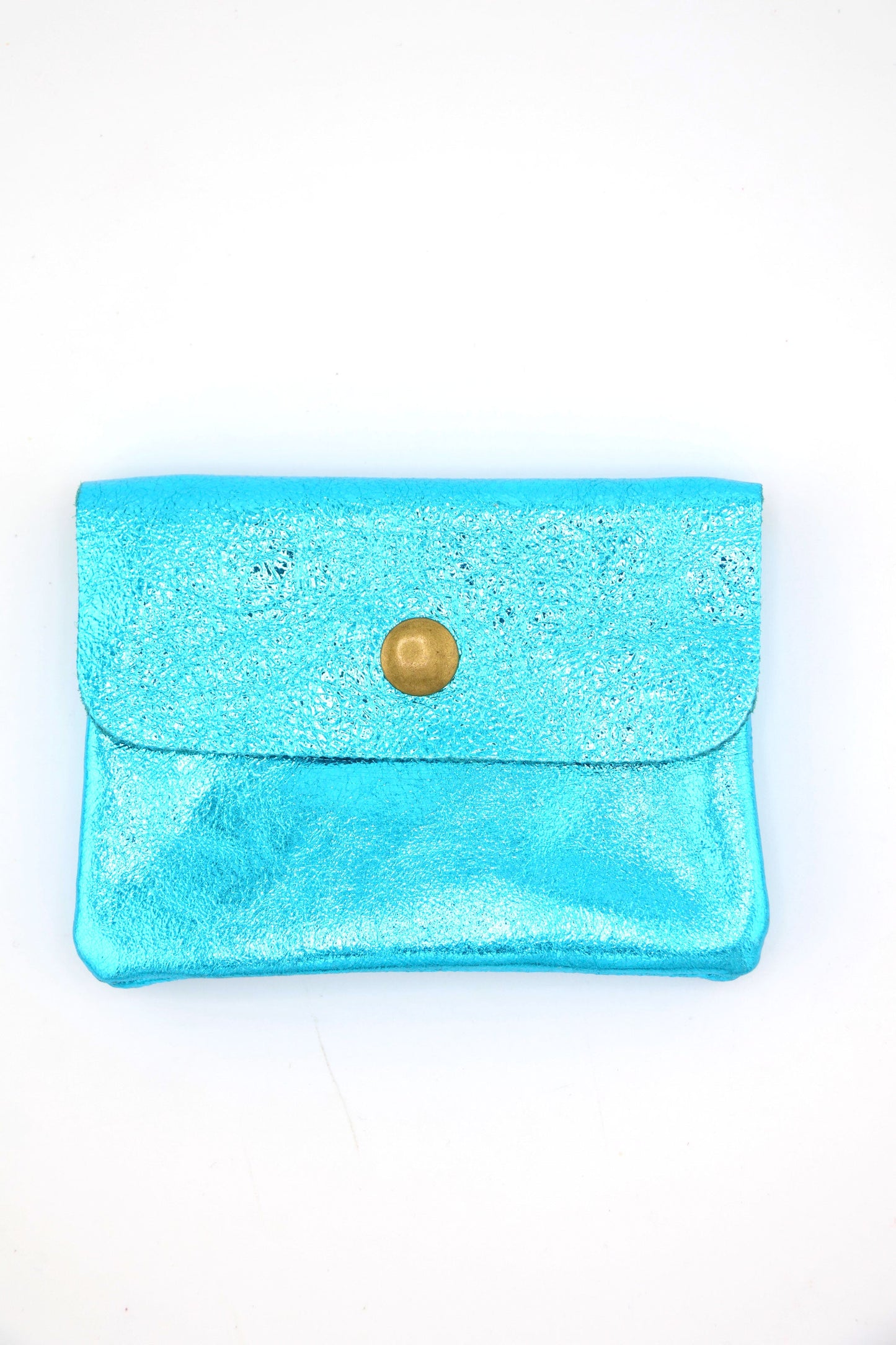 Metallic Italian Leather Coin Purse, 3 Compartments, Zipper Pocket