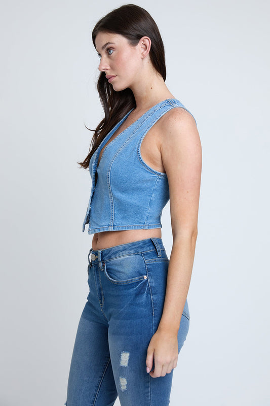 Women's Cropped Button Front Vest