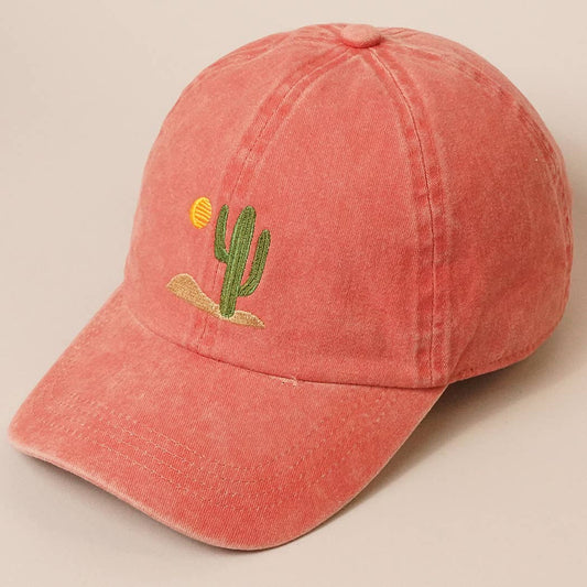 "COMING BACK SOON WITH NEW COLORS ADDED" Cactus Embroidered Cotton Baseball Dad Cap
