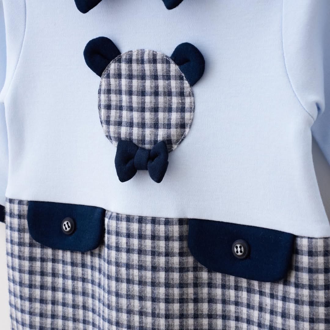 Navy Check Bear Romper