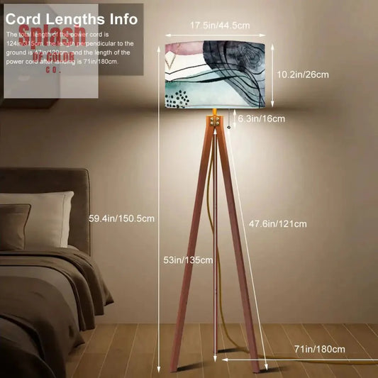Bohemian Watercolor Blue, Blush Abstract Modern Tripod Floor Lamp