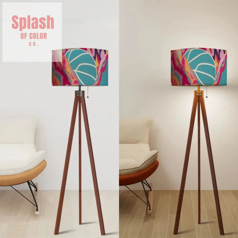 Boho Style Whimsical Watercolor Fusia Pink Teal Modern Tripod Floor Lamp