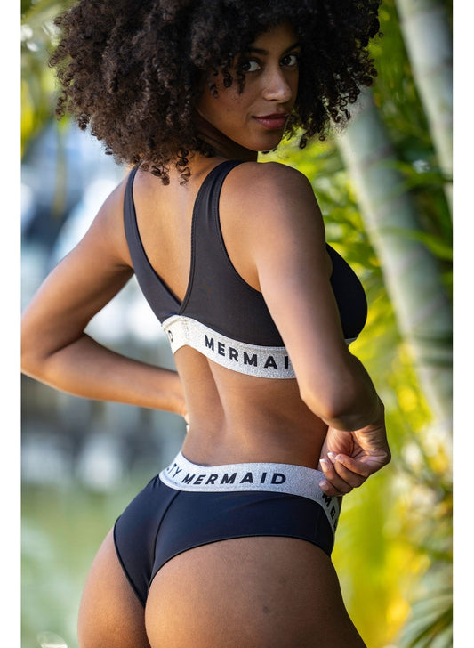 Cheeky Banded Bikini Bottom - Bryce | My Private Jet Black / Silver