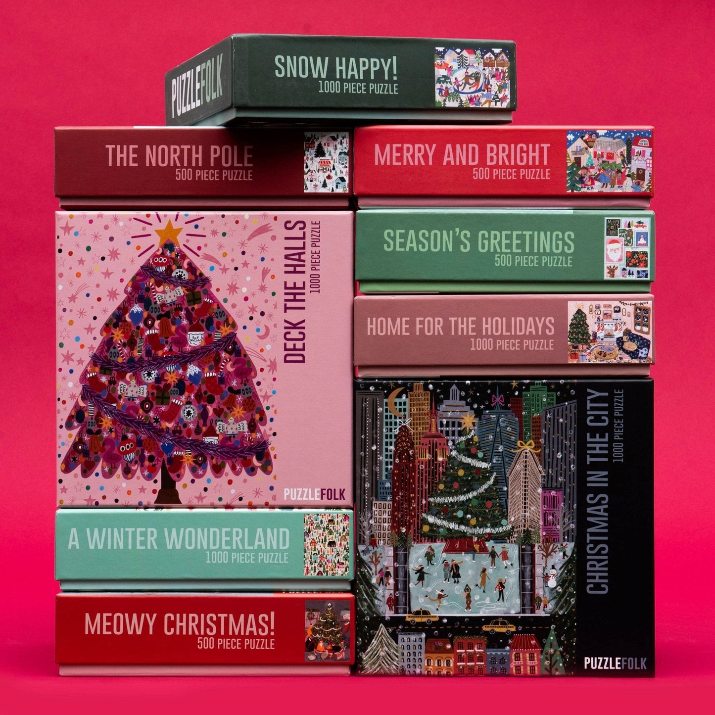Deck the Halls 1000 Piece Puzzle by Puzzlefolk | Festive Pink Christmas Tree
