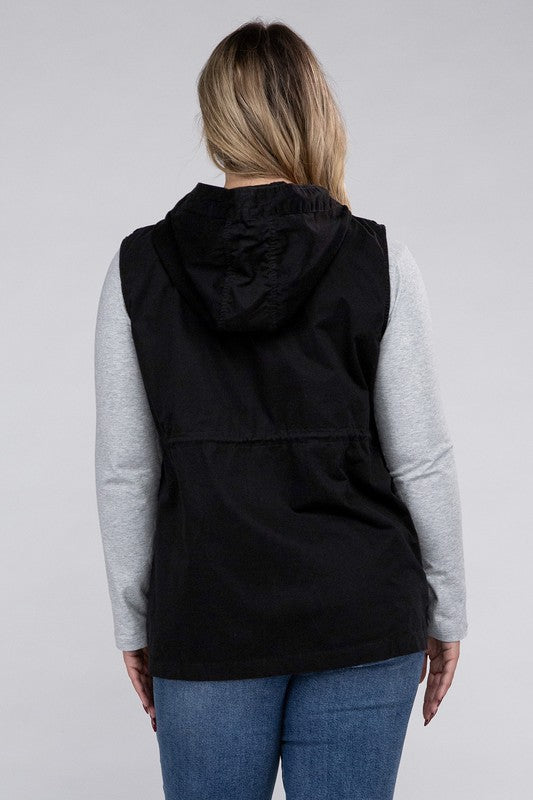 Drawstring Waist Military Hoodie Vest (Plus Sizes)