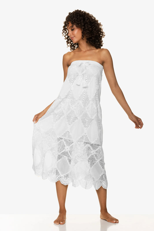Scallop Crochet Maxi Skirt/Bandeau Dress | White