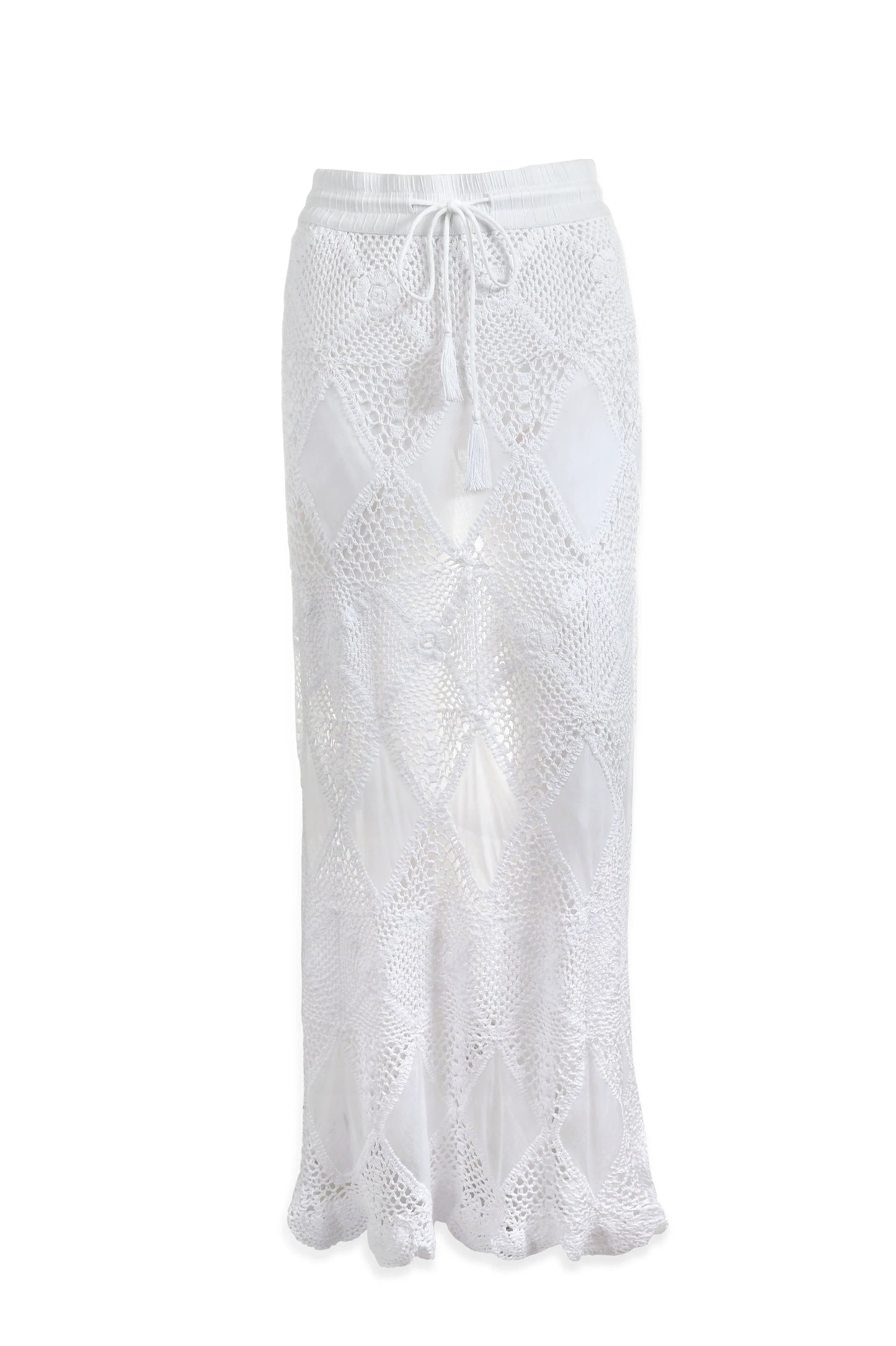 Scallop Crochet Maxi Skirt/Bandeau Dress | White