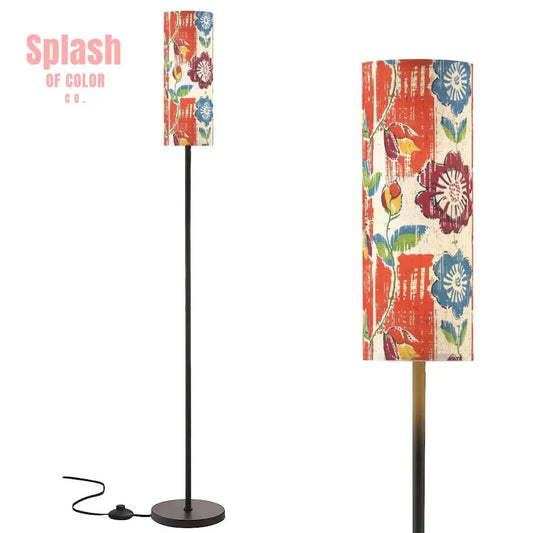 Heritage Floral Colorful Bohemian Blue Coral Modern Floor Lamp Modern
