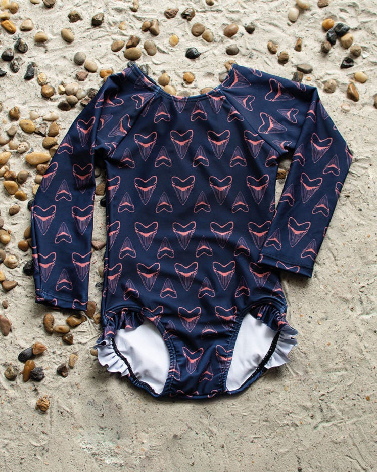 Shark Bite Long Sleeve One Piece with Bow