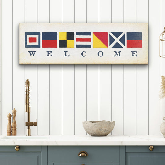 Nautical Welcome Flag Sign - Maritime Signal Flags - Coastal Wall Decor