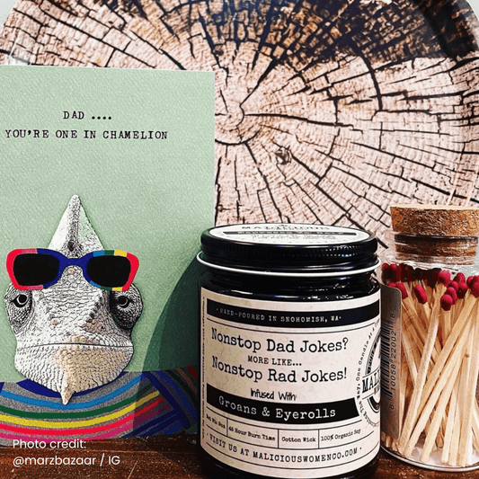 Nonstop Dad Jokes? More Like... Nonstop Rad Jokes! | Scent: Palo Santo | 9oz Family Candle | Malicious Women Co