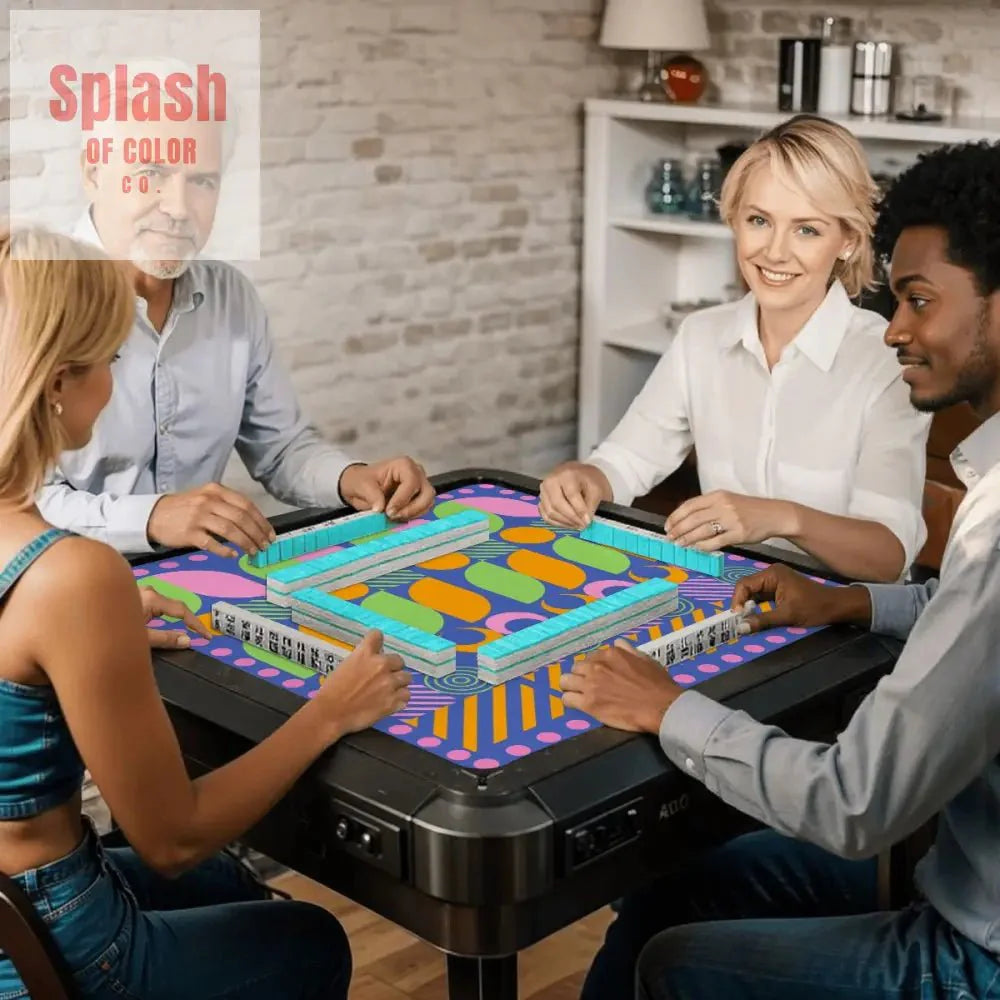 Palm Beach Style Modern Mahjong Mat, Preppy Pink Orange, Green Mahj Game Mat