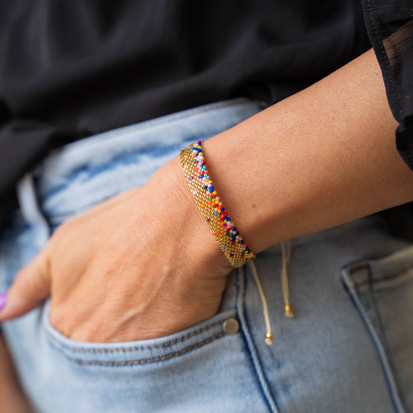 SPRINKLES - Rainbow Miyuki Seed Bead Adjustable Accent Bracelet