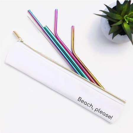 "Beach Please" 6 Piece Straw Set (Rainbow)