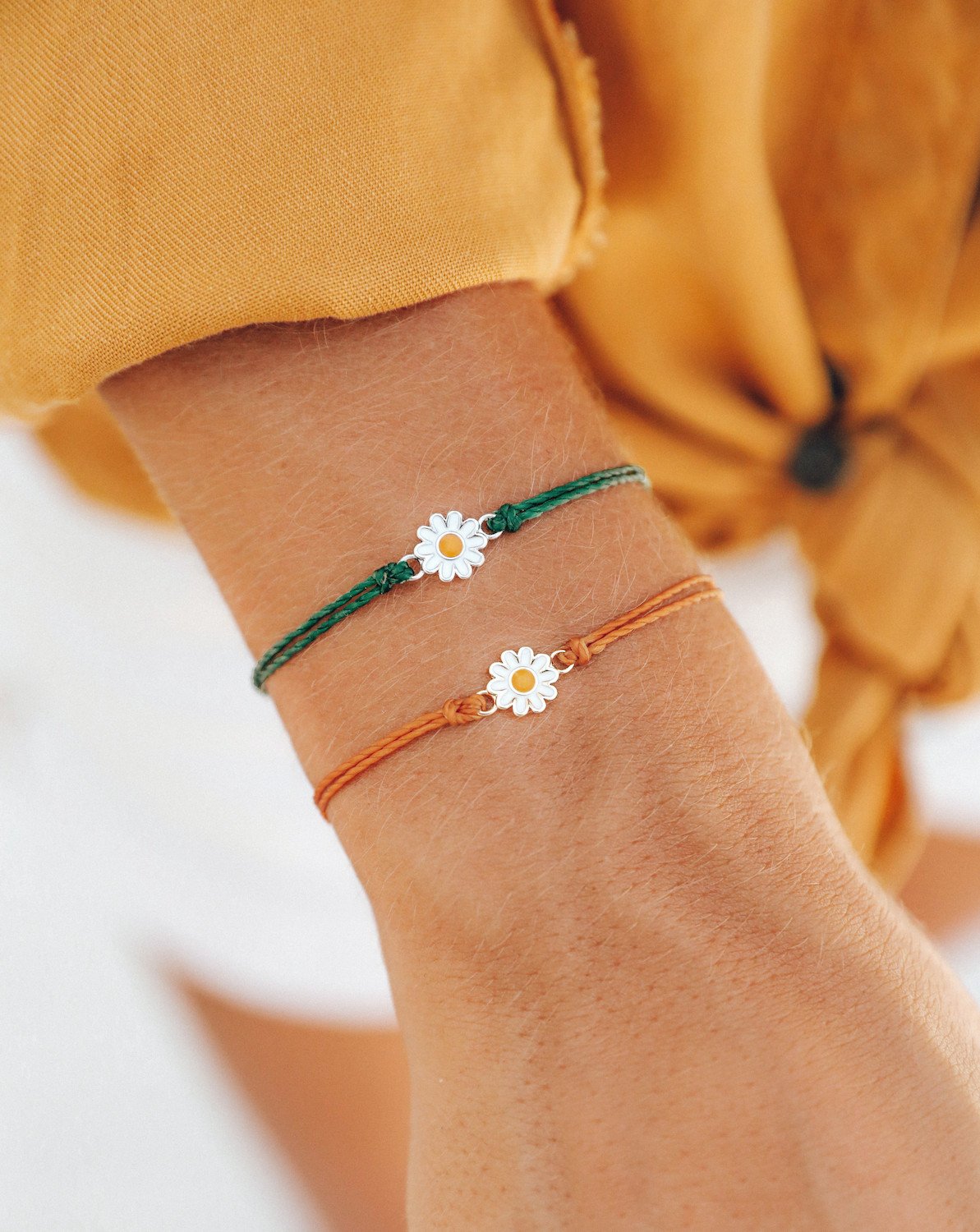 Pura Vida Daisy Charm Bracelet, Burnt Orange & Heather Green