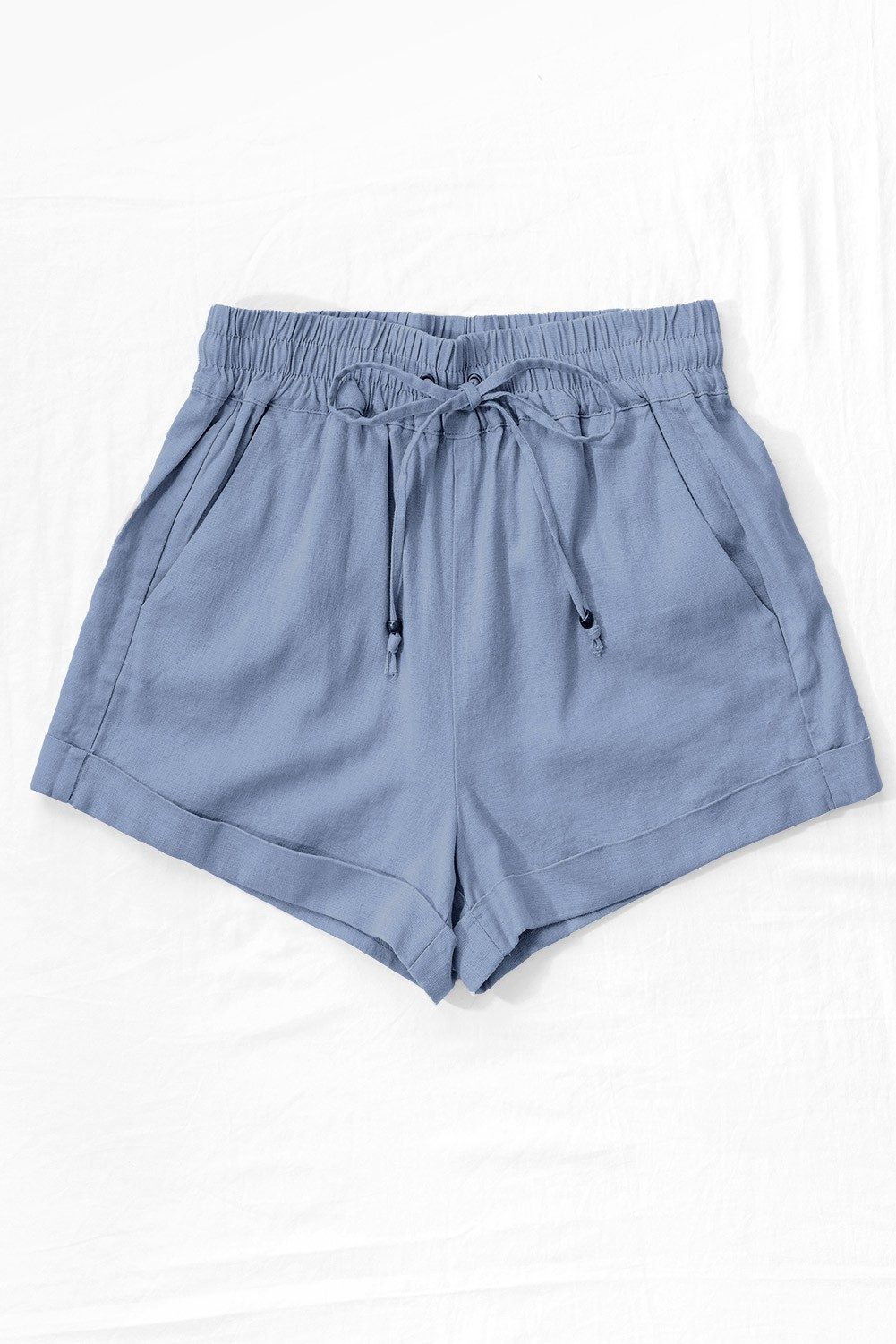 Linen Waistband Shorts with String Tie (Blue Stone)