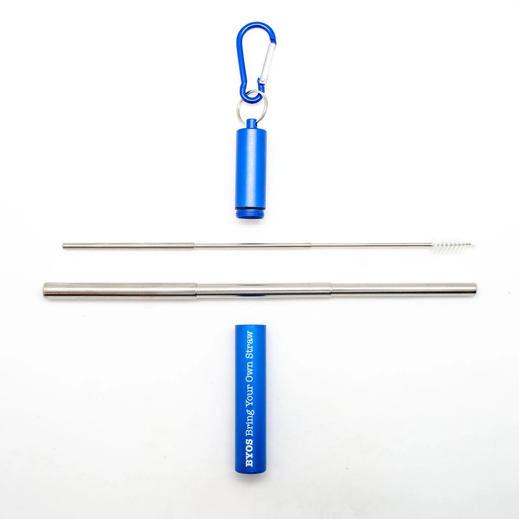 Blue Telescoping Reusable Straw Set