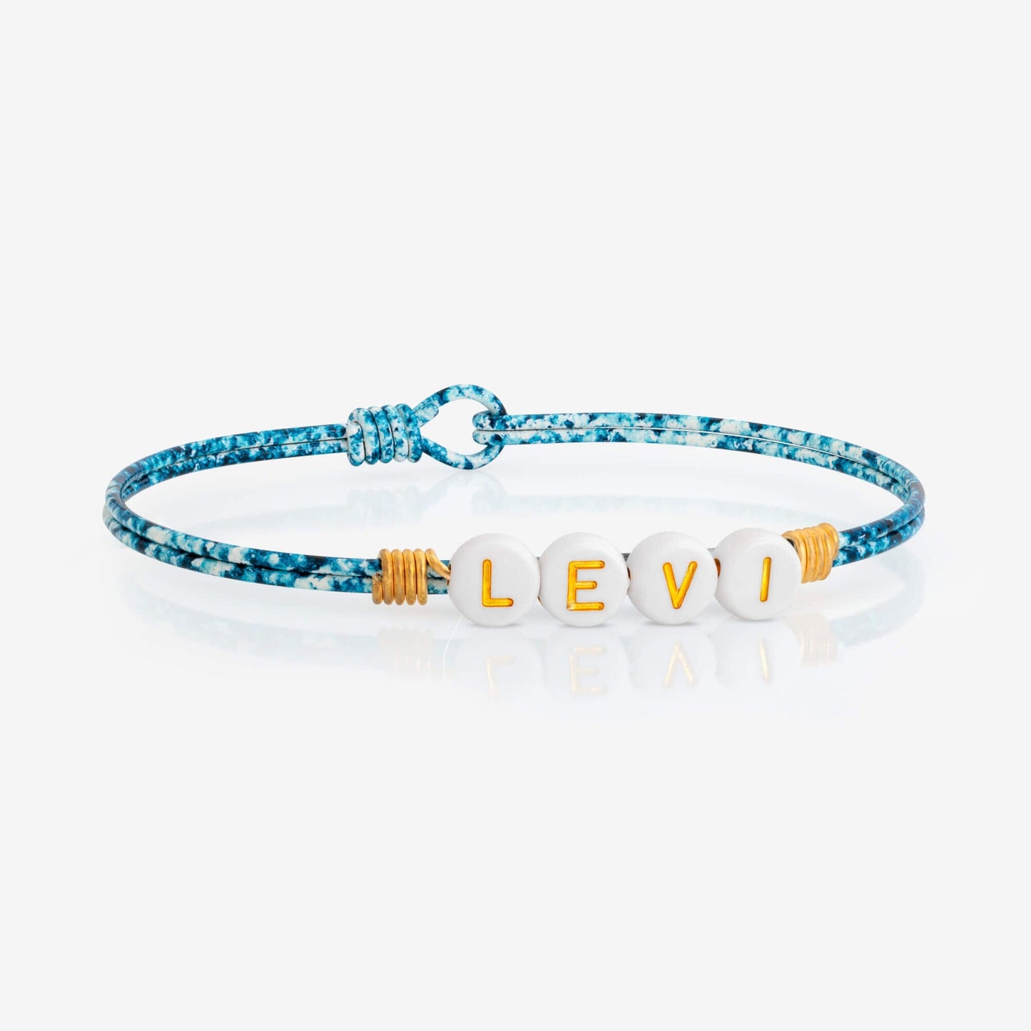 Levi Letter Bead on Splatter Denim Bangle Bracelet