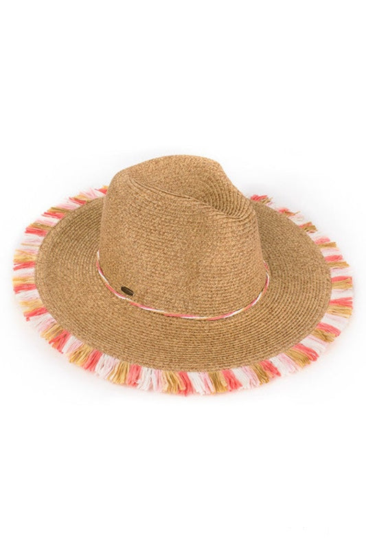 Braided Sun Hat with Paper Raffia Accent (Coral)