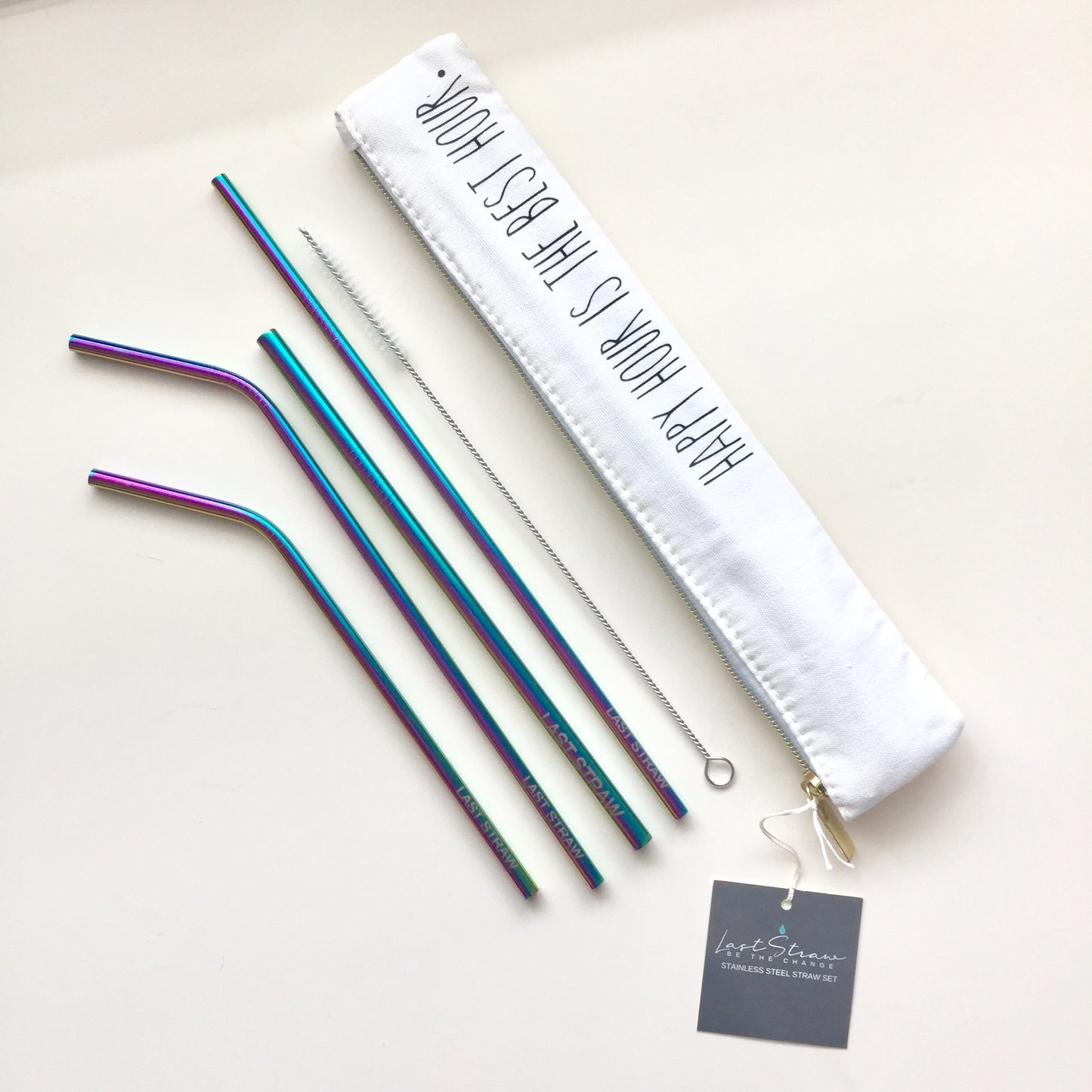 "Happy Hour Is The Best Hour" 6 Piece Straw Set (Rainbow)