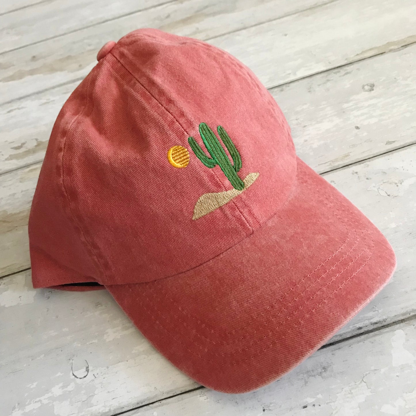 Cactus Embroidery Washed Baseball Cap (Burnt Orange)