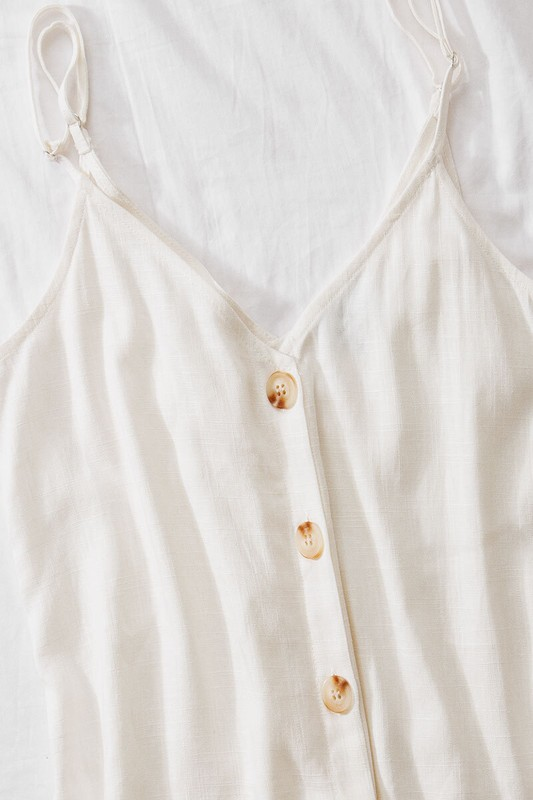 Linen Solid Adjusted Strap Coconut Button Cami (Ivory)