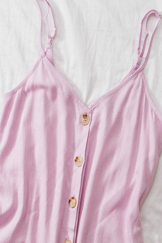 Linen Solid Adjusted Strap Coconut Button Cami (Lilac)