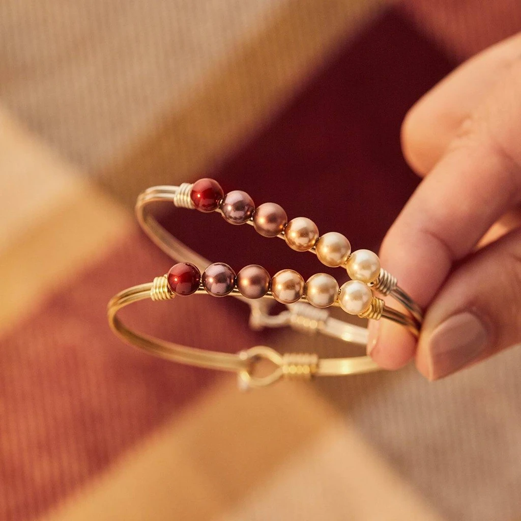 Luca + Danni Burgandy Ombre Crystal Pearl Bangle Bracelet