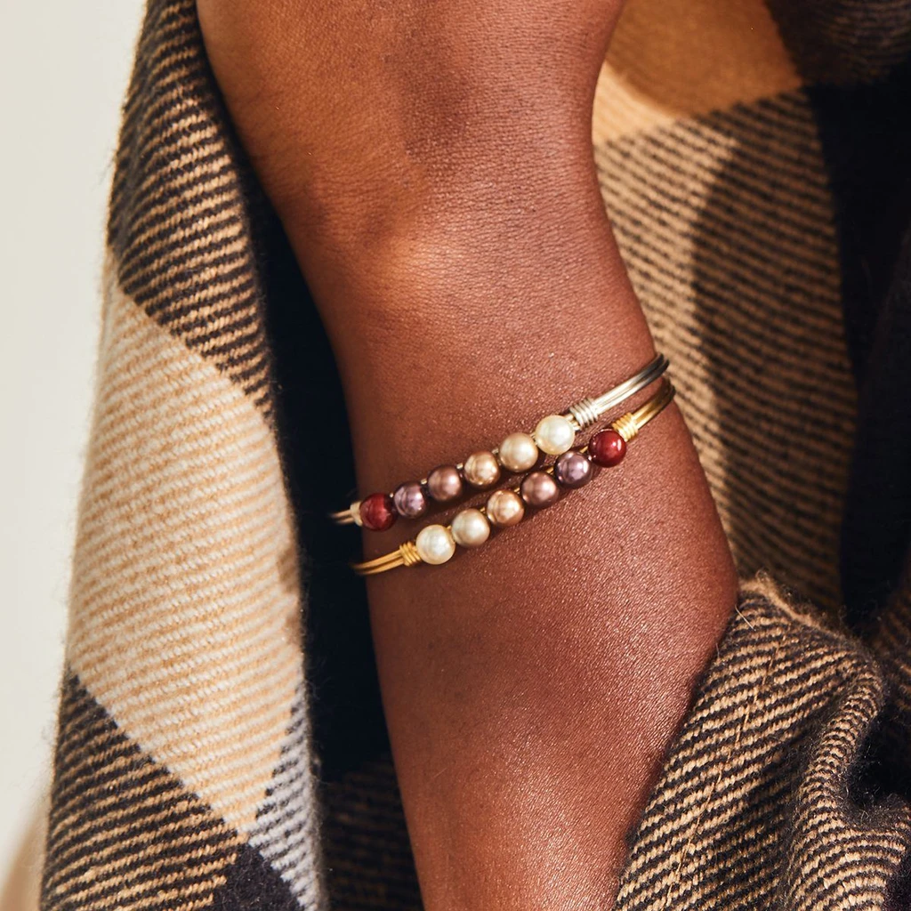 Luca + Danni Burgandy Ombre Crystal Pearl Bangle Bracelet