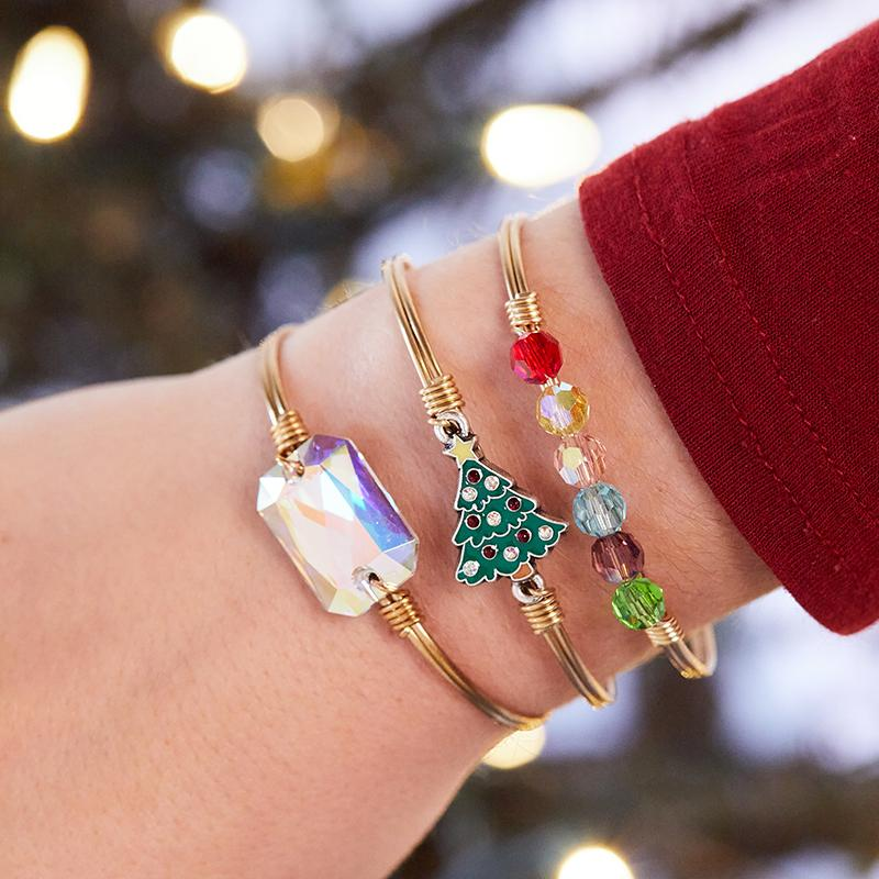 Crystal Holiday Tree Bangle Bracelet