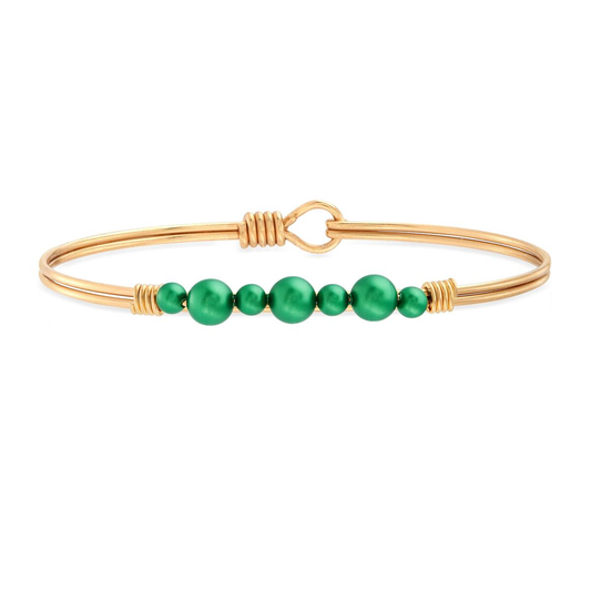 Graduated Crystal Pearl Bangle Bracelet (Emerald)