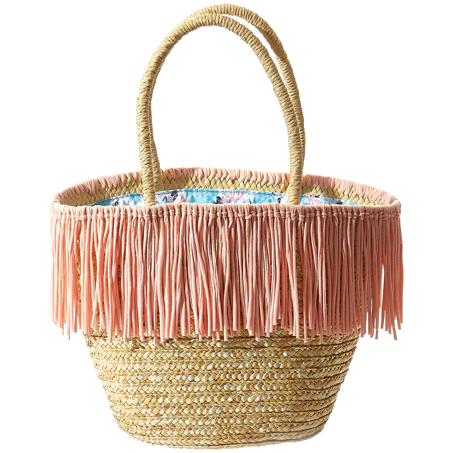Maya Pink Fringe Cinch Top Straw Bag