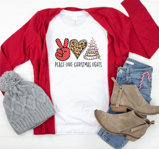 Peace Love Christmas Lights Crew Neck Tee