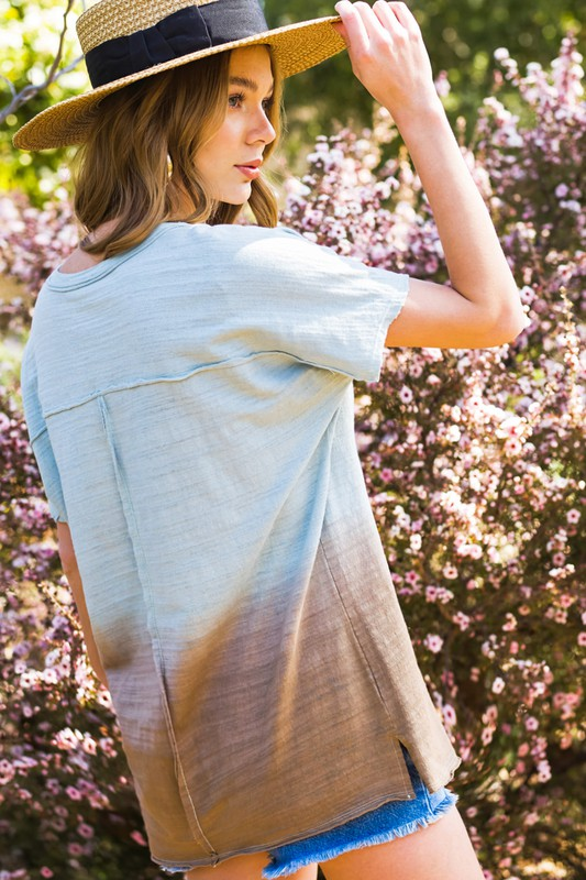 Peony Dip-Dye Top (Aqua)