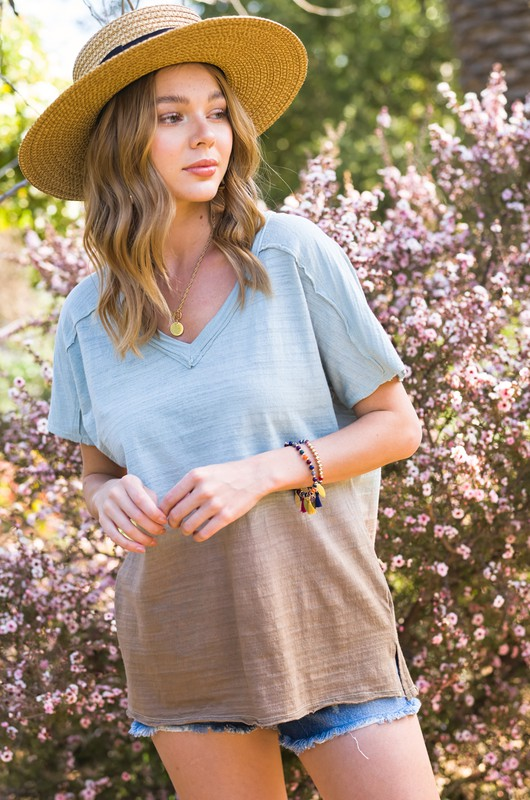 Peony Dip-Dye Top (Aqua)