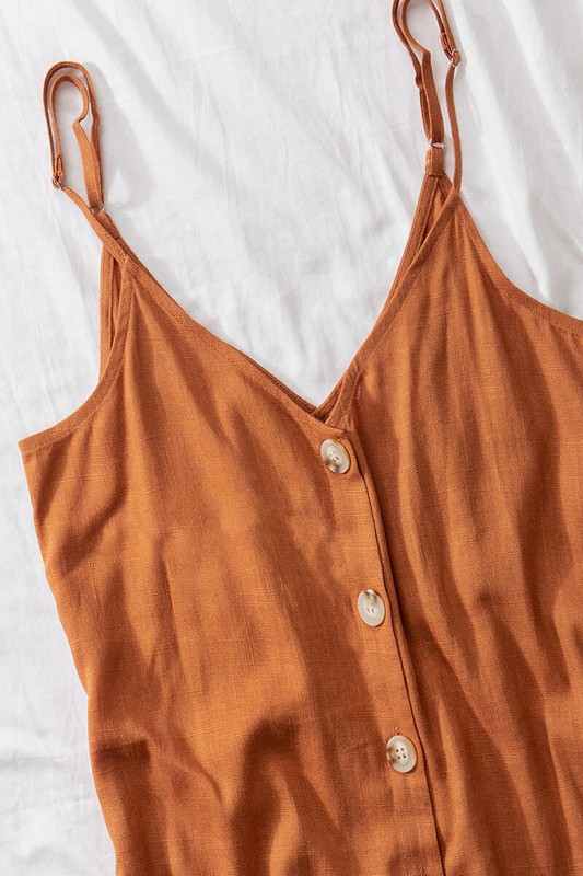 Linen Solid Adjusted Strap Coconut Button Cami (Terra)