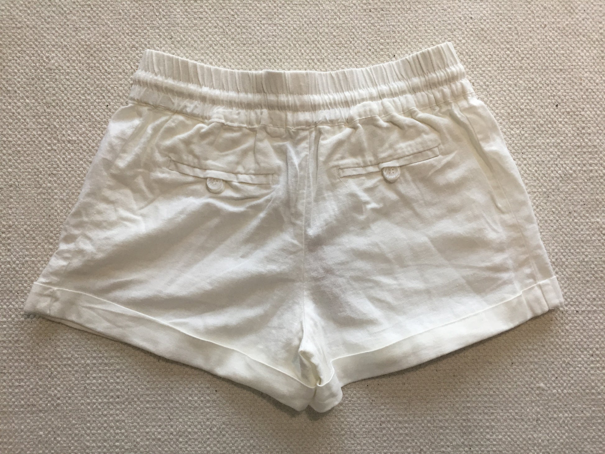 Linen Waistband Shorts with String Tie (White)