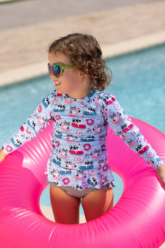 Pool Pups Girls Long Sleeve Sun Shirt and Bottom Set