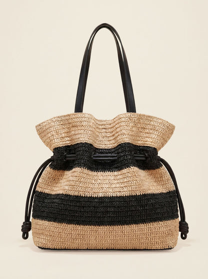 Crochet Woven Drawstring Shoulder Tote Bag