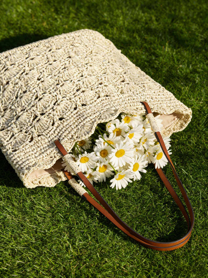 Crochet Woven Fan-Shape Shoulder Tote Bag