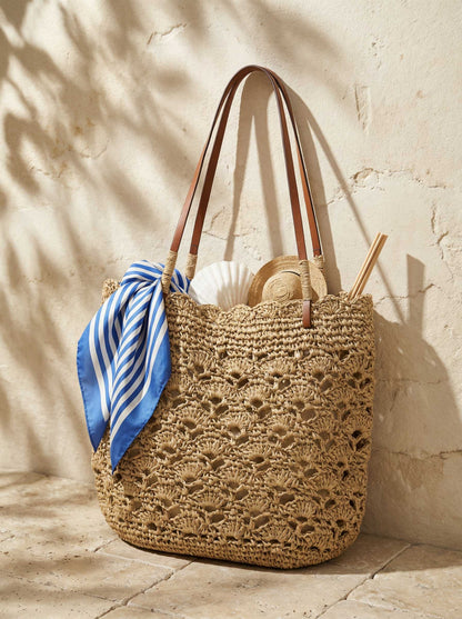 Crochet Woven Fan-Shape Shoulder Tote Bag
