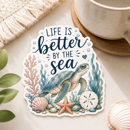 "COMING SOON" Life Is Better by the Sea Sea Turtle Vinyl Sticker