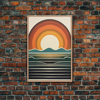 Retro Minimalist Boho Style Art Deco Sunset, Framed Canvas Print, Office Decor, Midcentury Modern, MCM Art, Gift For Him, Mancave Art
