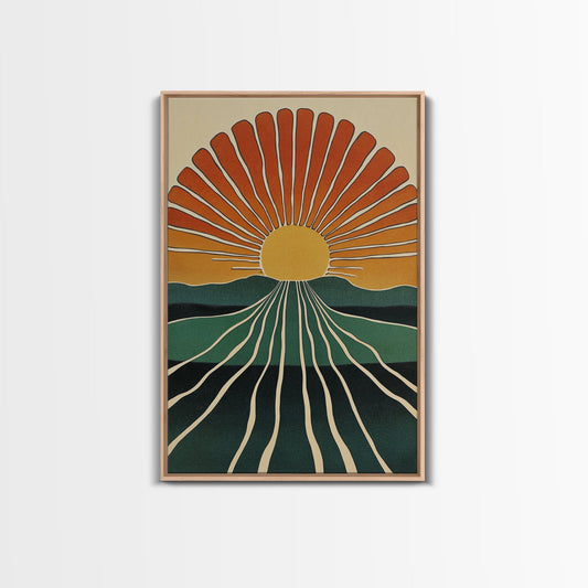 Minimalist Sunset or Sunrise Wall Art Canvas Print, Art Deco Boho Wall Decor, Modern Art, Sun Burst Wall Art