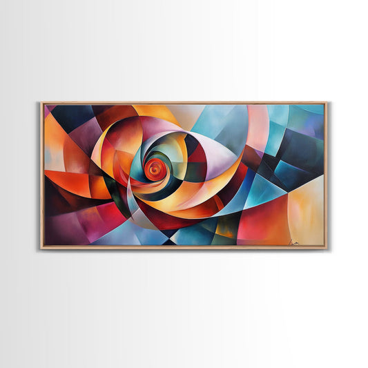 Spiral Geometry Framed Canvas Print Abstract Geometric Wall Art Colorful Modern Art Decor Living Room Art Horizontal Wall Art Boho Art