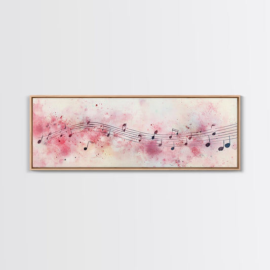 Musical Notes Watercolor Framed Canvas Print Light Pink Wall Art Rustic Decor Moody Art Cottagecore Art Above Sofa Gift Idea Minimalist Art