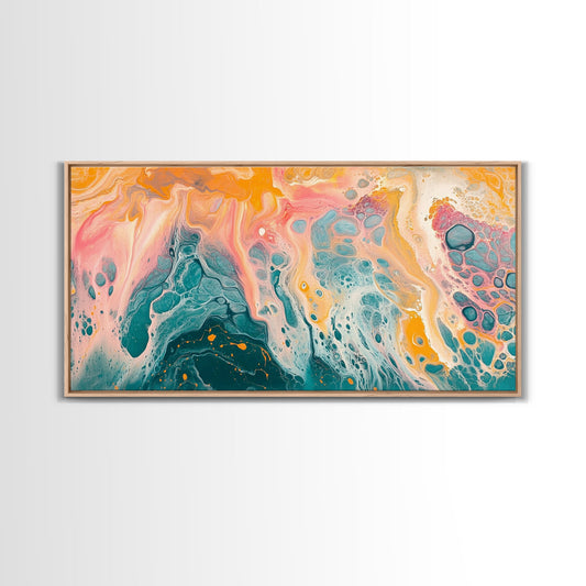 Abstract Ocean Art, pink orange wall art, teal wall art, boho art, modern decor, colorful abstract painting, canvas print